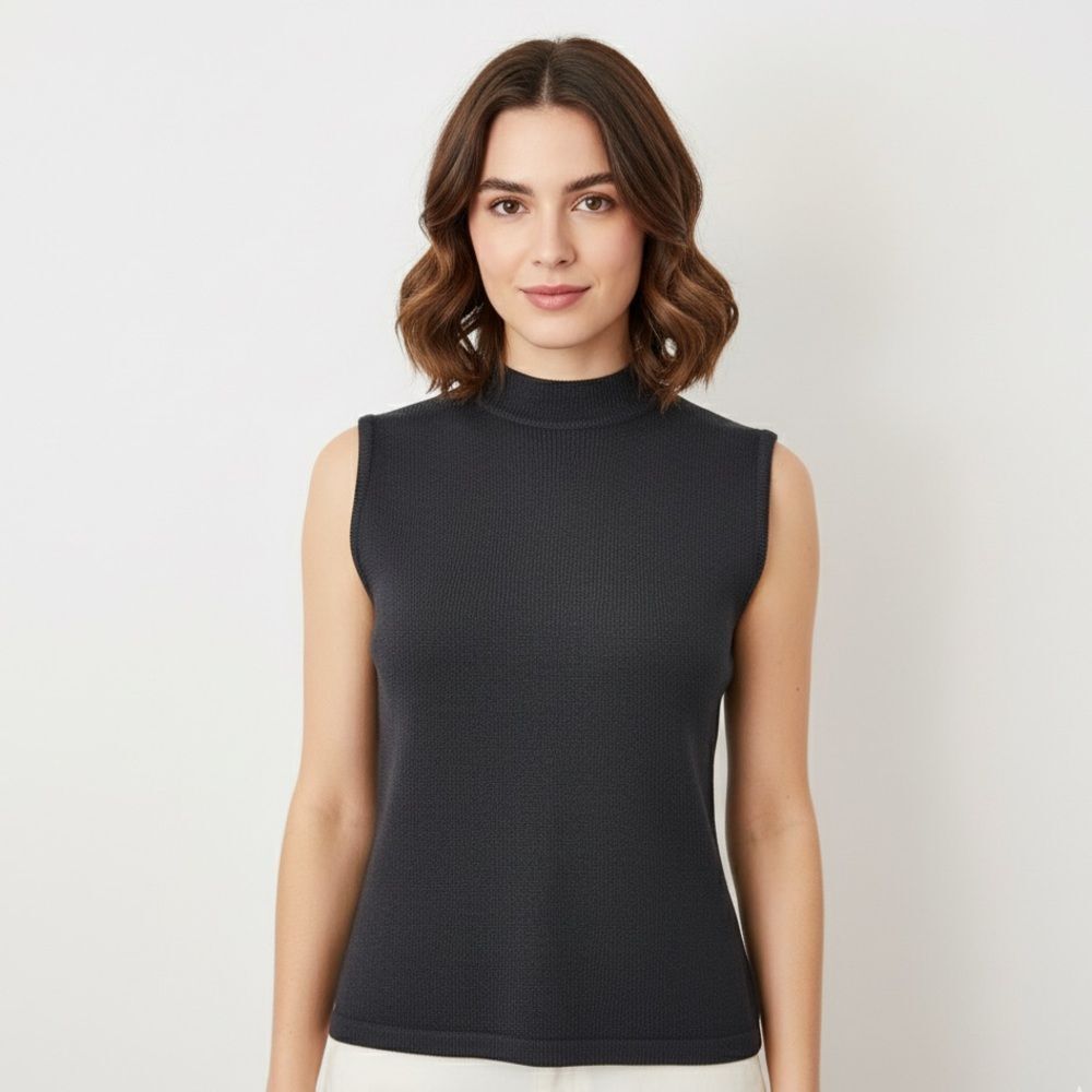 Classic St. John Sport Black Mock Neck Knit Sleeveless Shell Top by Marie Gray